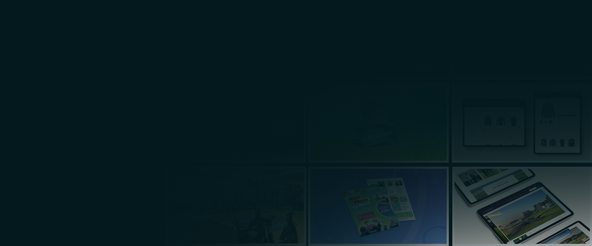 Background image with a navy overlay with a selection of images behind the overlay from case studies