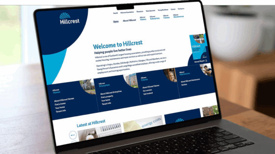 A laptop showcasing the Hillcrest website
