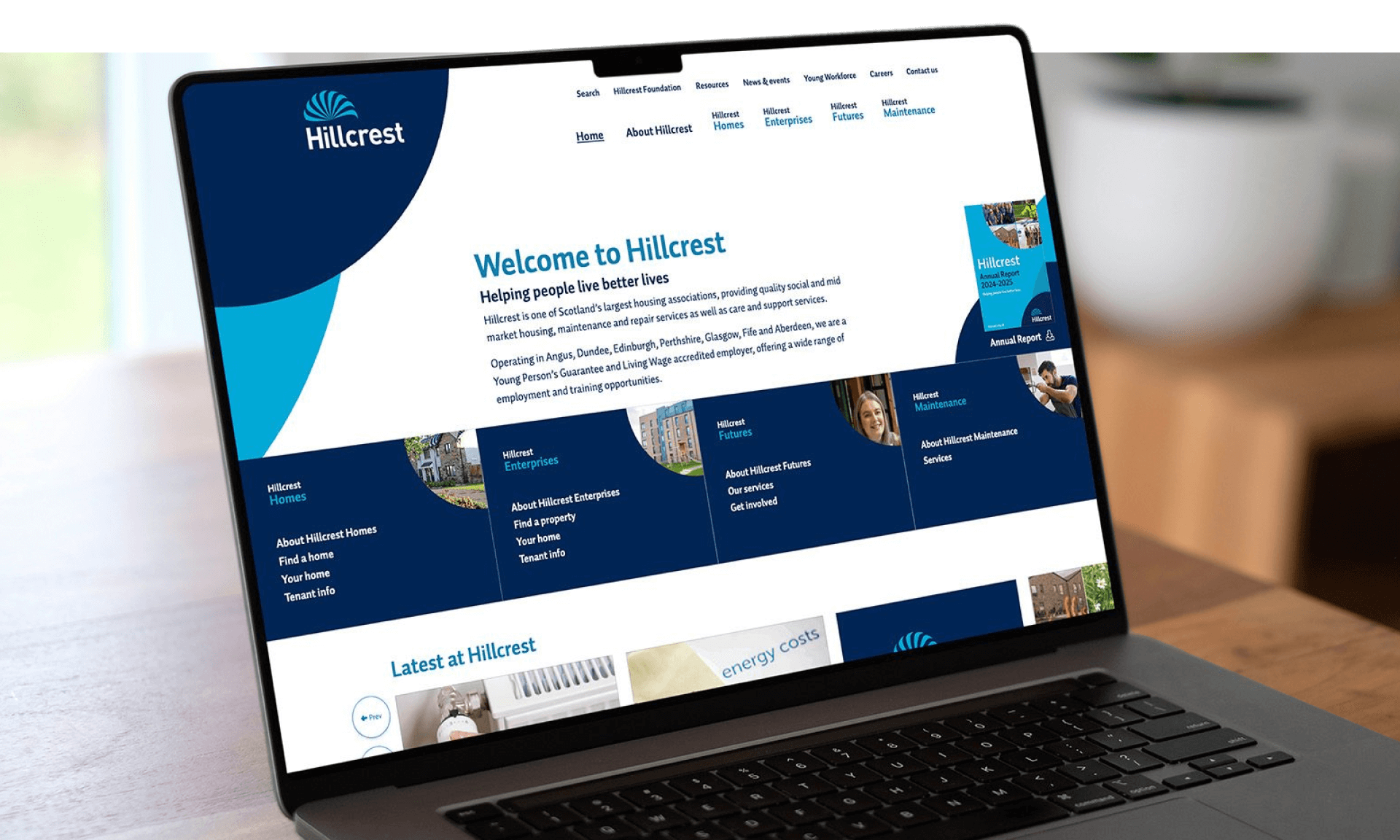 A laptop showcasing the Hillcrest website