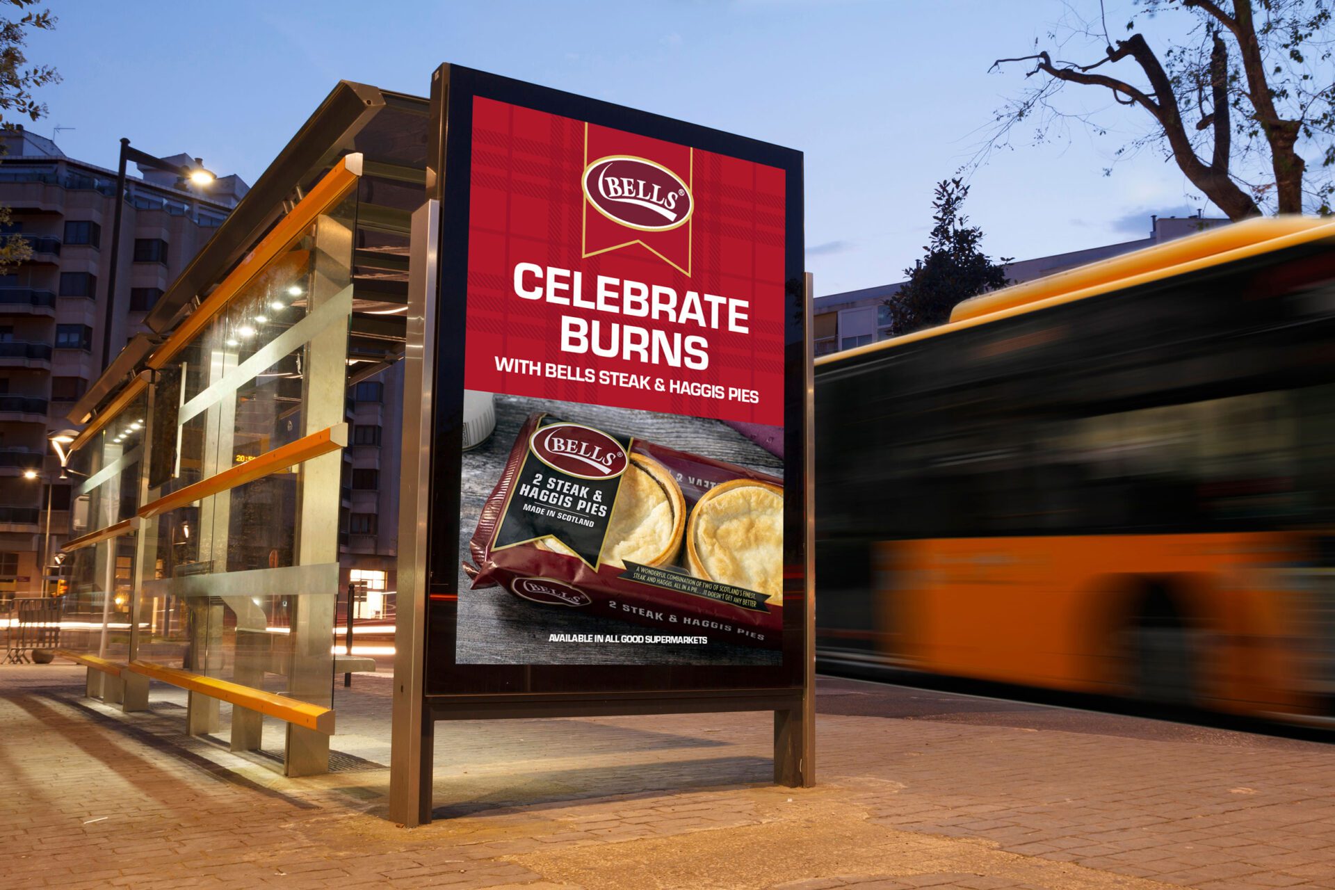Example of Bell Food Group poster on a bus stop