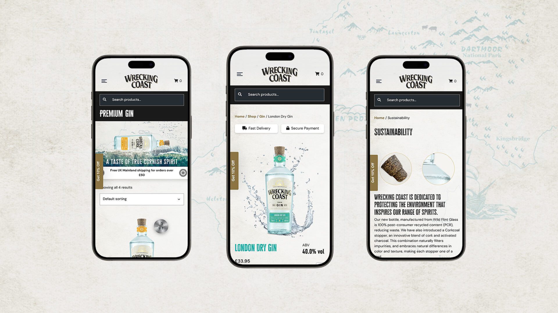 Wrecking Coast website displayed on 3 mobile phones