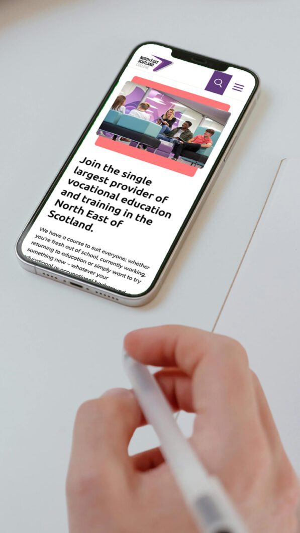 North East Scotland College website displayed on a mobile phone