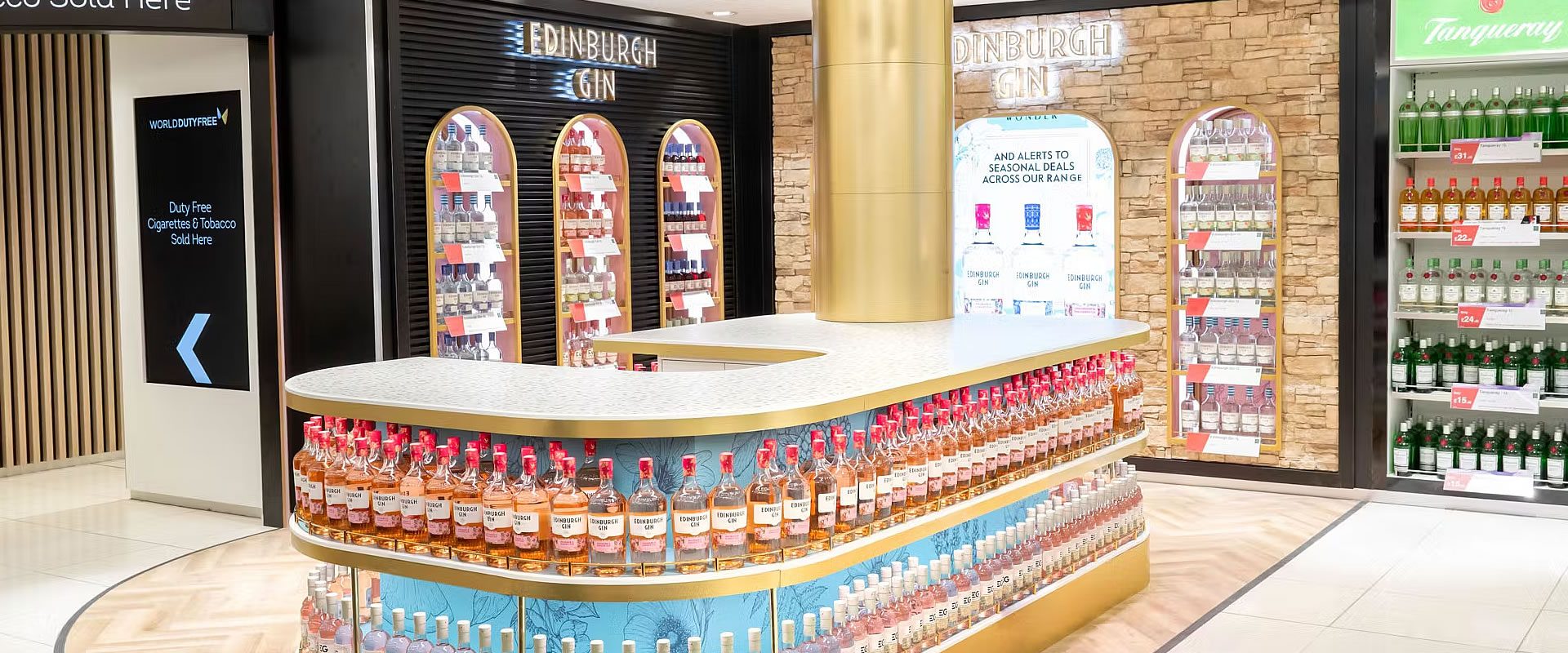 Ian MacLeod Distillers display in a duty free shopping area of an airport.