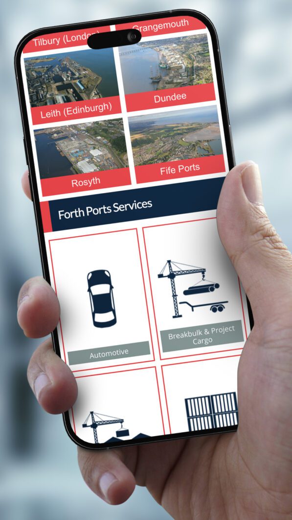 Forth ports website displayed on a mobile phone