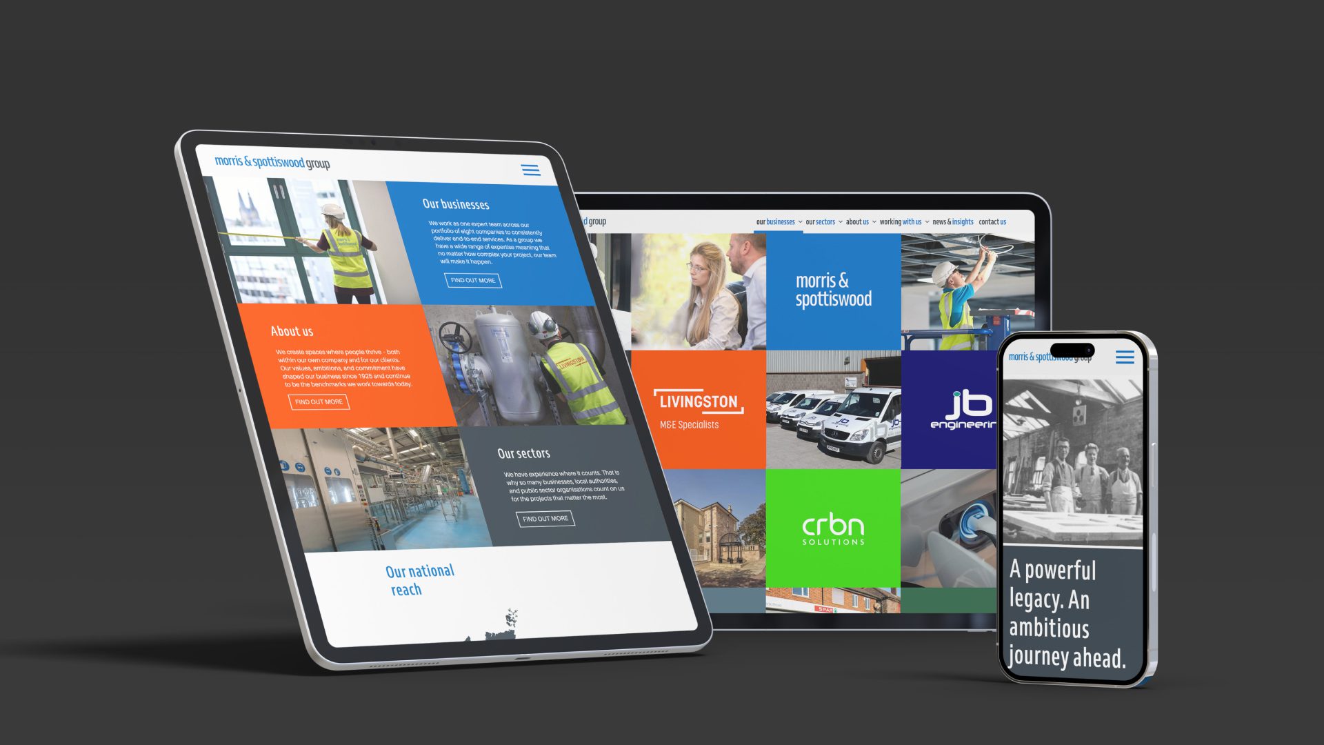 Morris & Spottiswood website displayed on a tablet and mobile phone