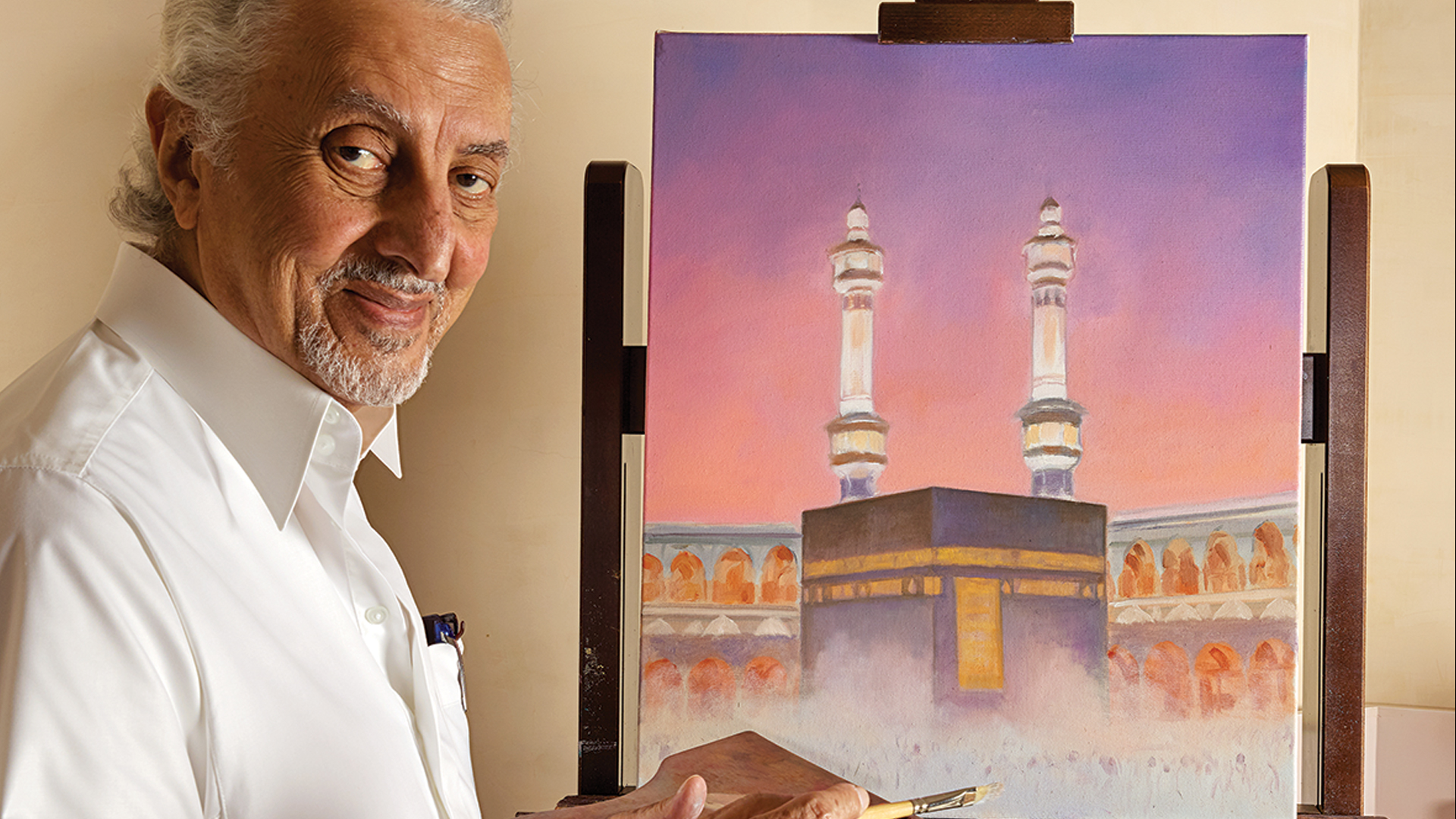 A person painting which will be displayed in the HRH Prince Khaled Al Faisal art book