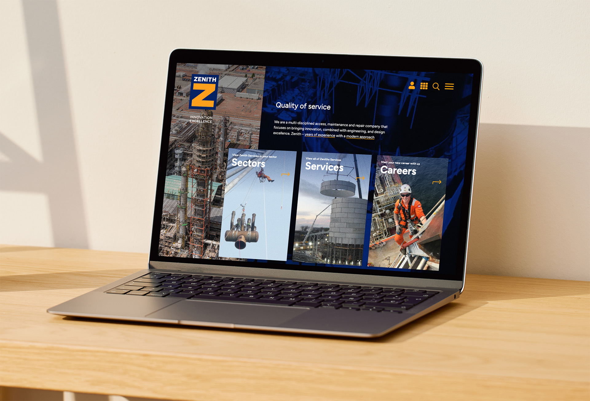 Example page from the Zenith website displayed on a laptop