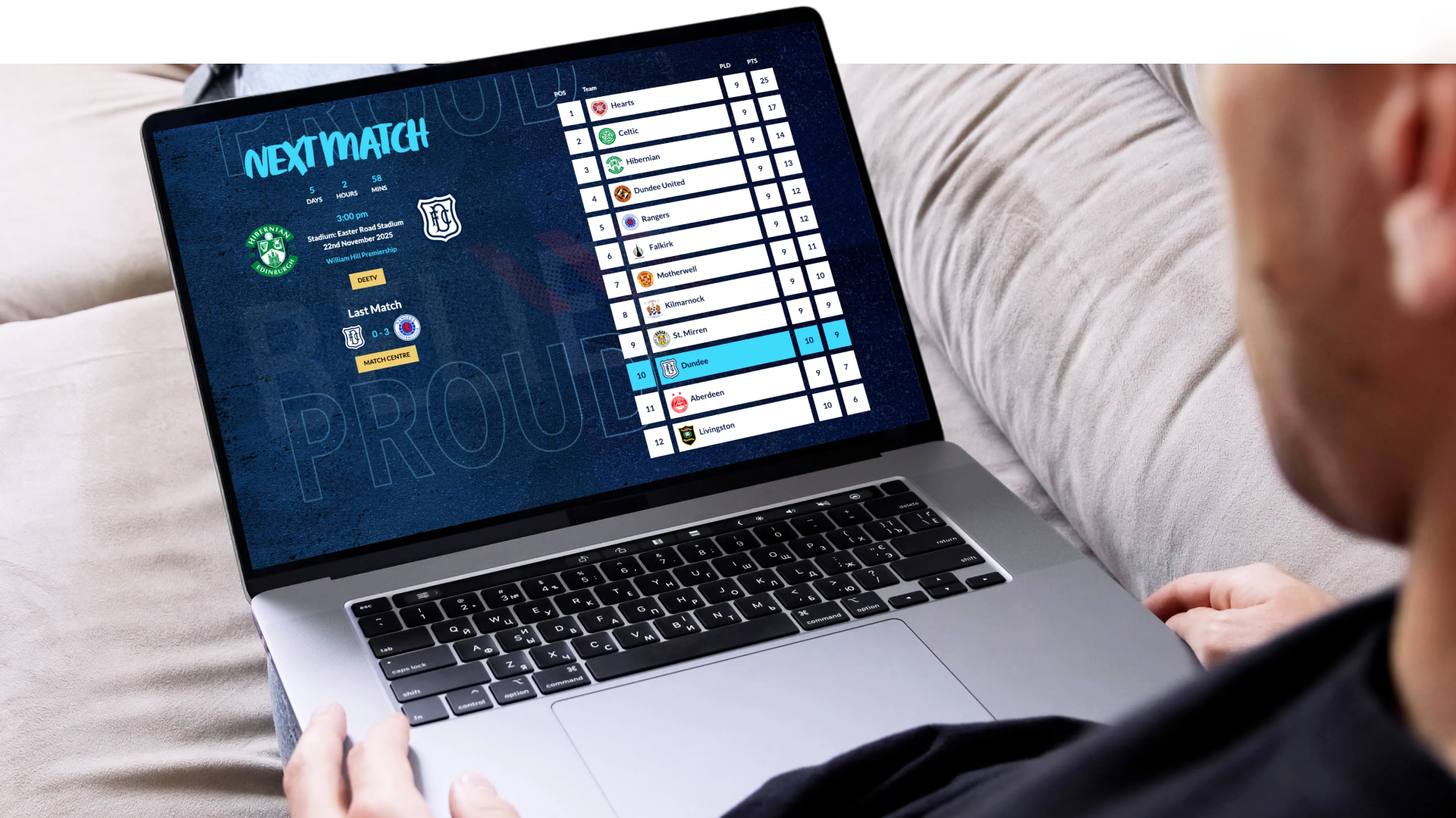 Dundee FC website displayed on a laptop