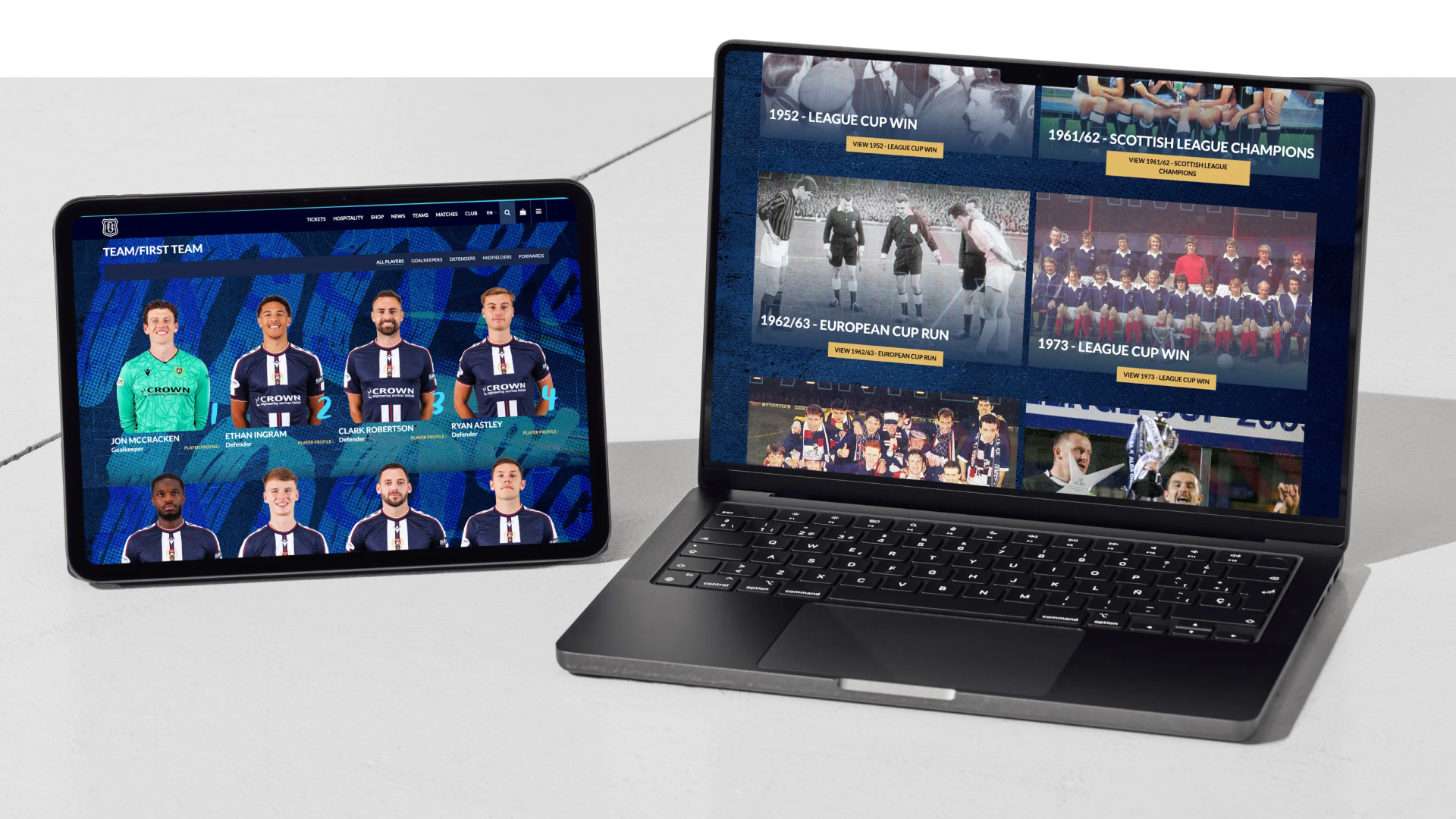 Sample of the Dundee FC website displayed on a mobile and laptop