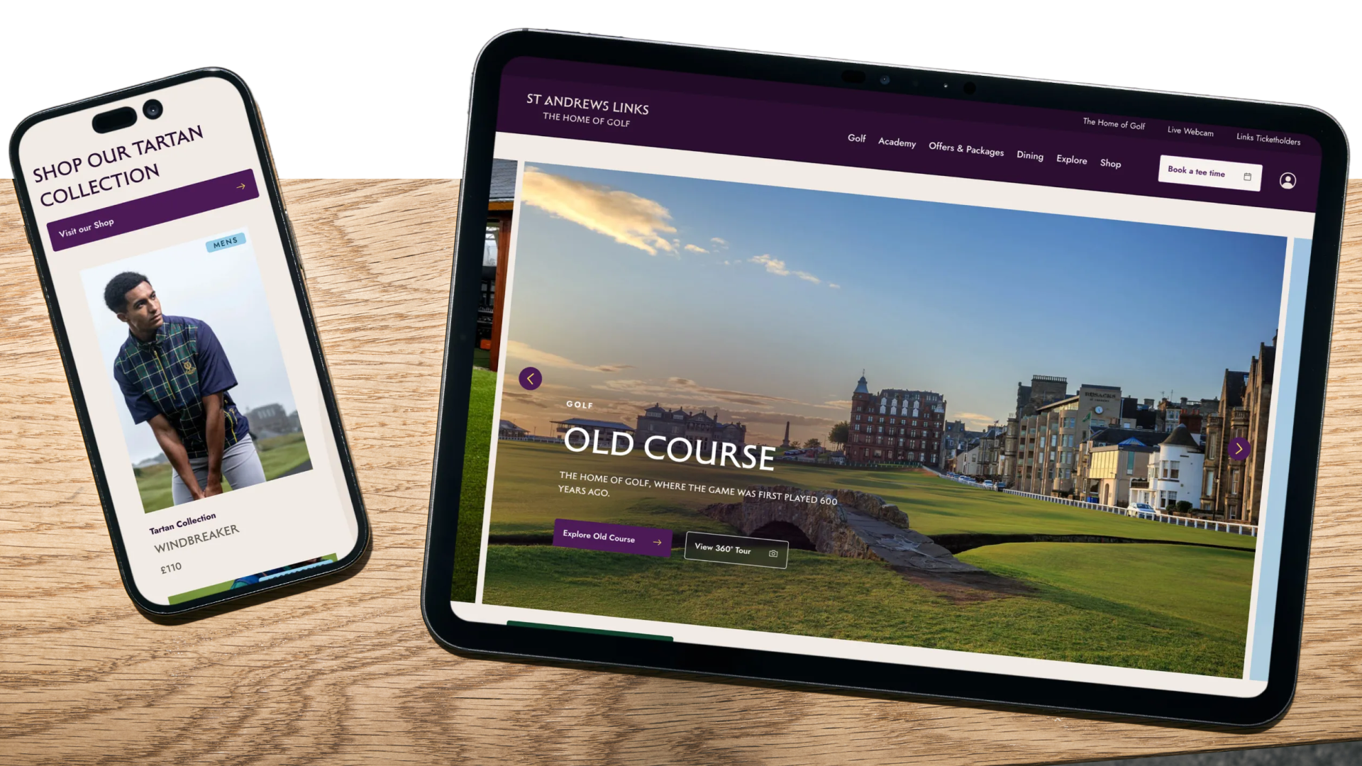 St Andrews Link Book website displayed on a mobile phone and tablet