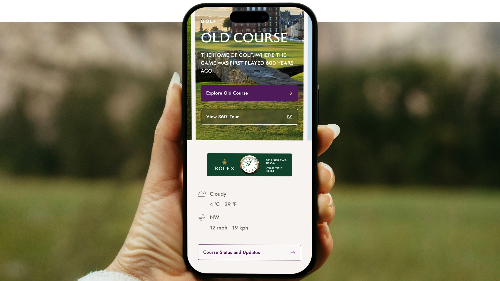 St Andrews Link website displayed on a mobile phone