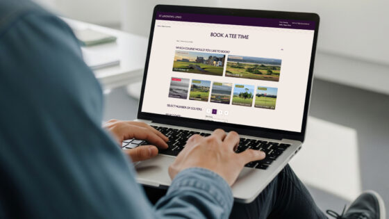 St Andrews Link Book a Tee Time displayed on a laptop