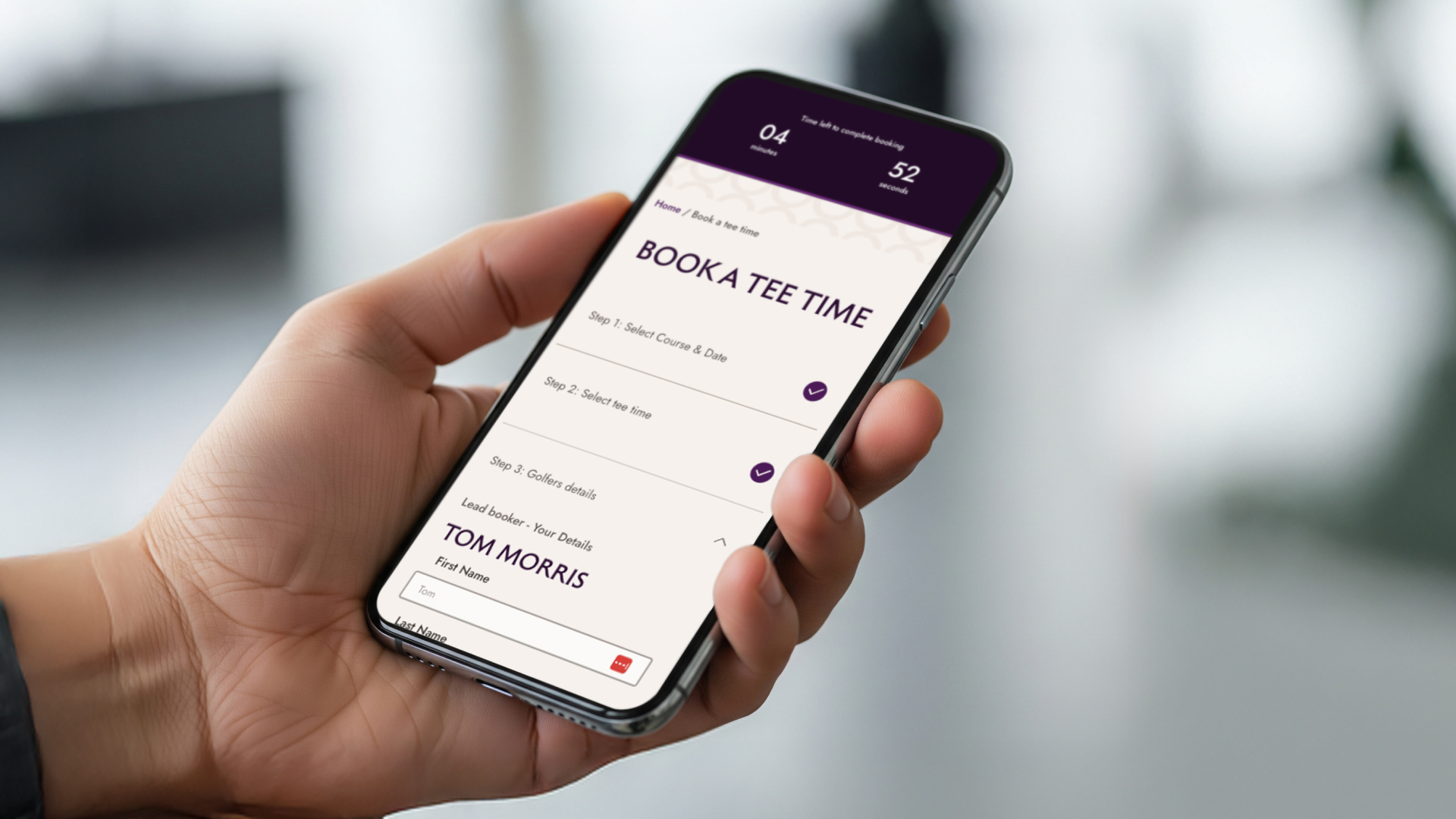 St Andrews Link Book a Tee Time displayed on a mobile phone