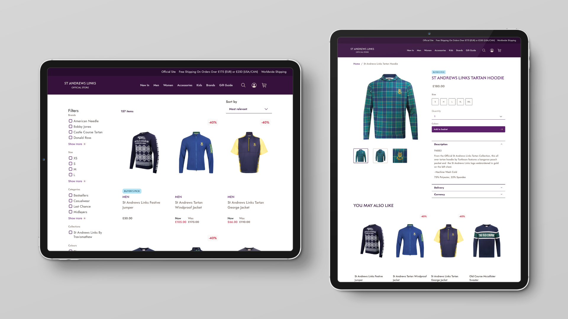 St Andrews Links website displayed on tablet