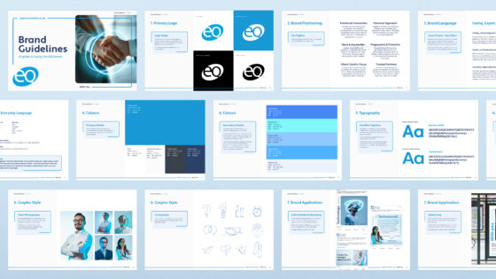 EQ accountants Brand Guidelines with information on fonts and there brand colours