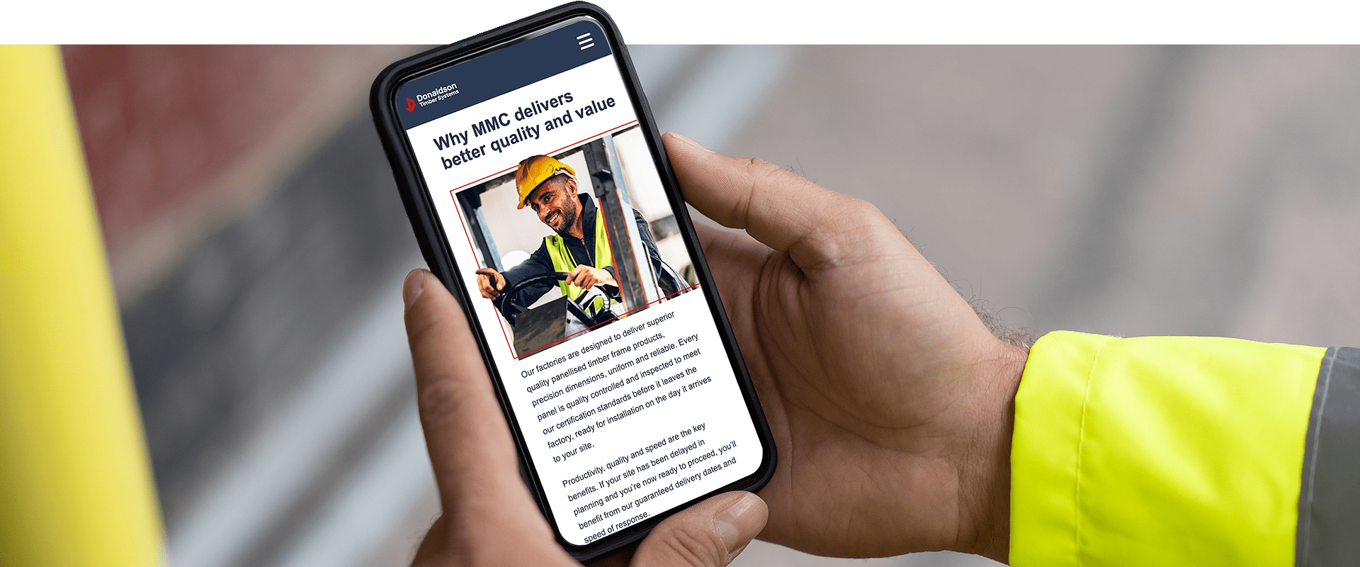 A example of Donaldson Timber System website on mobile phone.