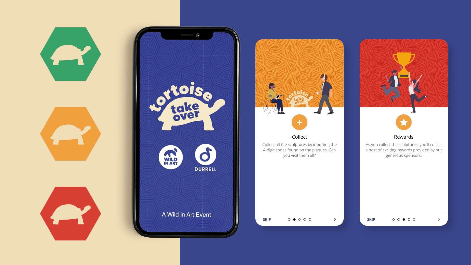 Mobile phones showing the Tortoise Takeover App
