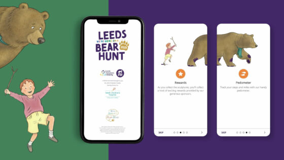 Mobile phones showing the Leeds Bear Hunt App