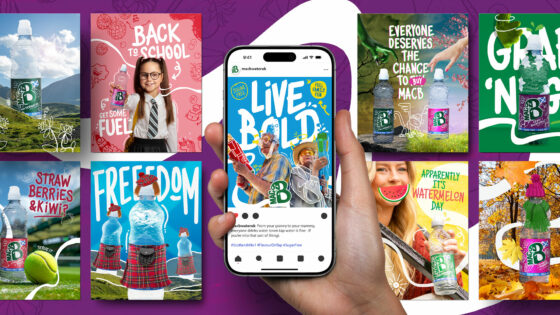 Example social post for Macb with one post being displayed on a mobile phone