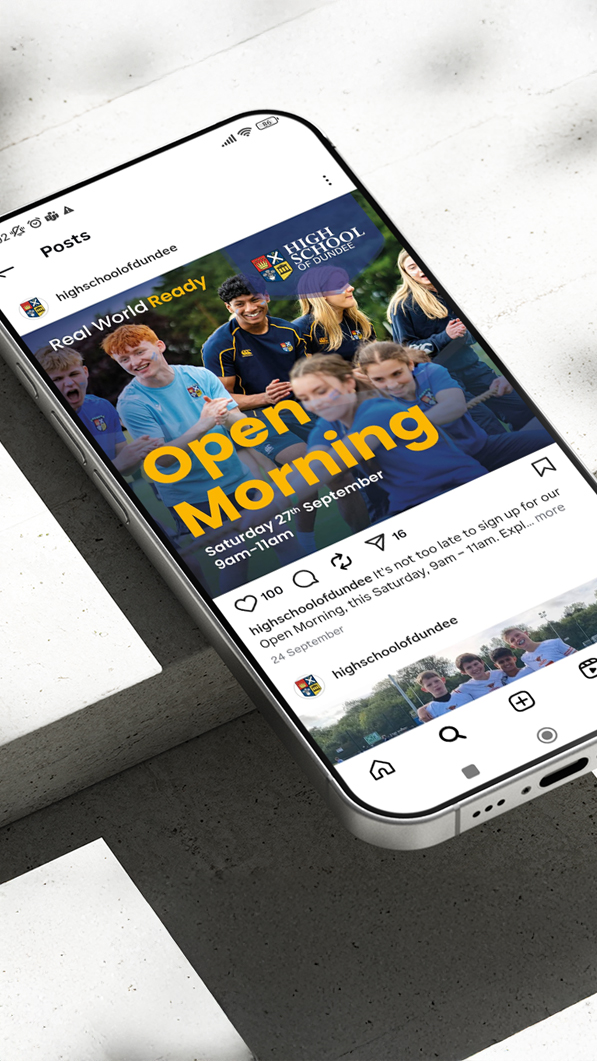 Sample social post for High School of Dundee on a mobile phone