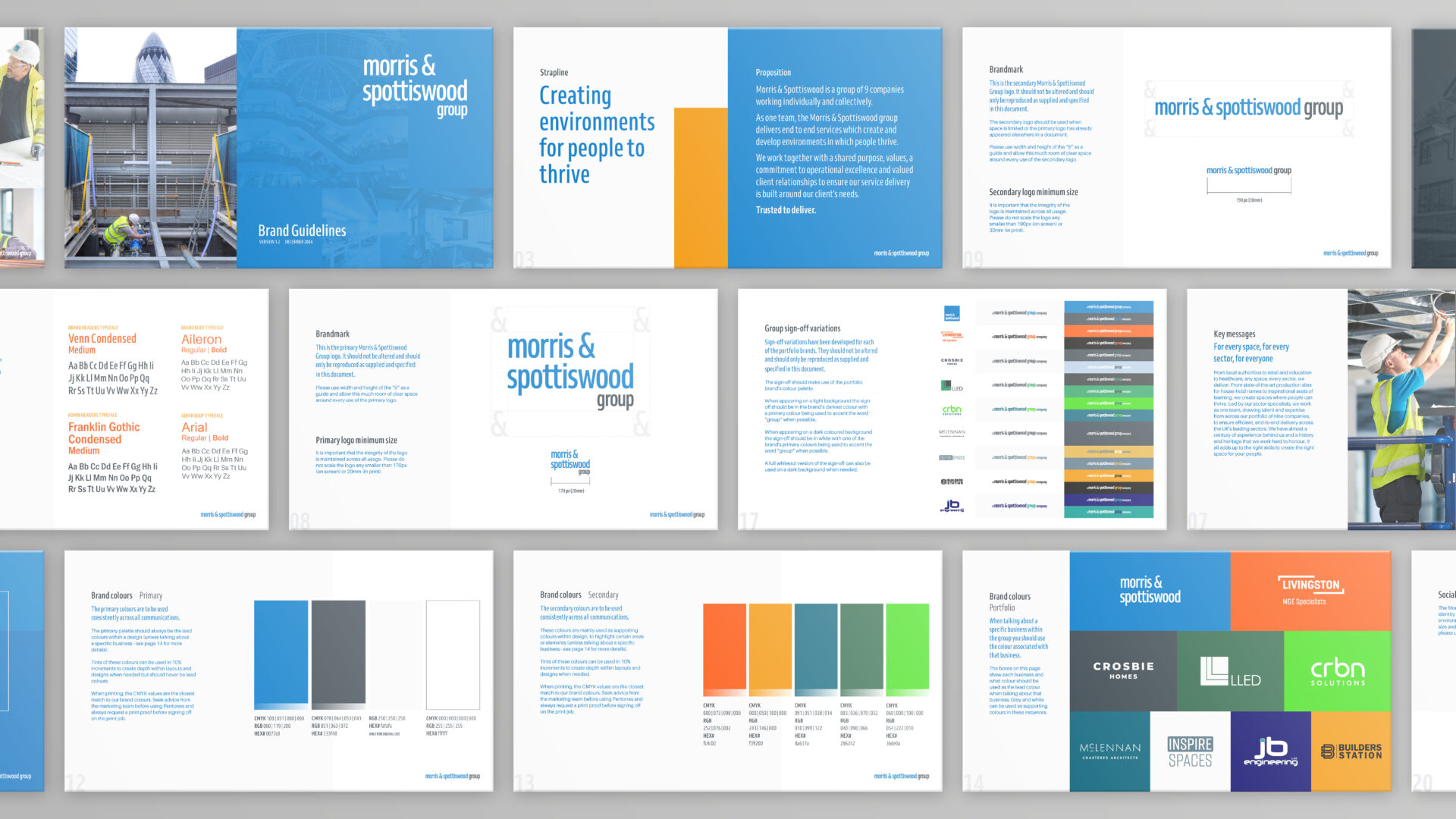Display of the brand guidelines for Morris & Spottiswood display details of front and colours they use in there company.