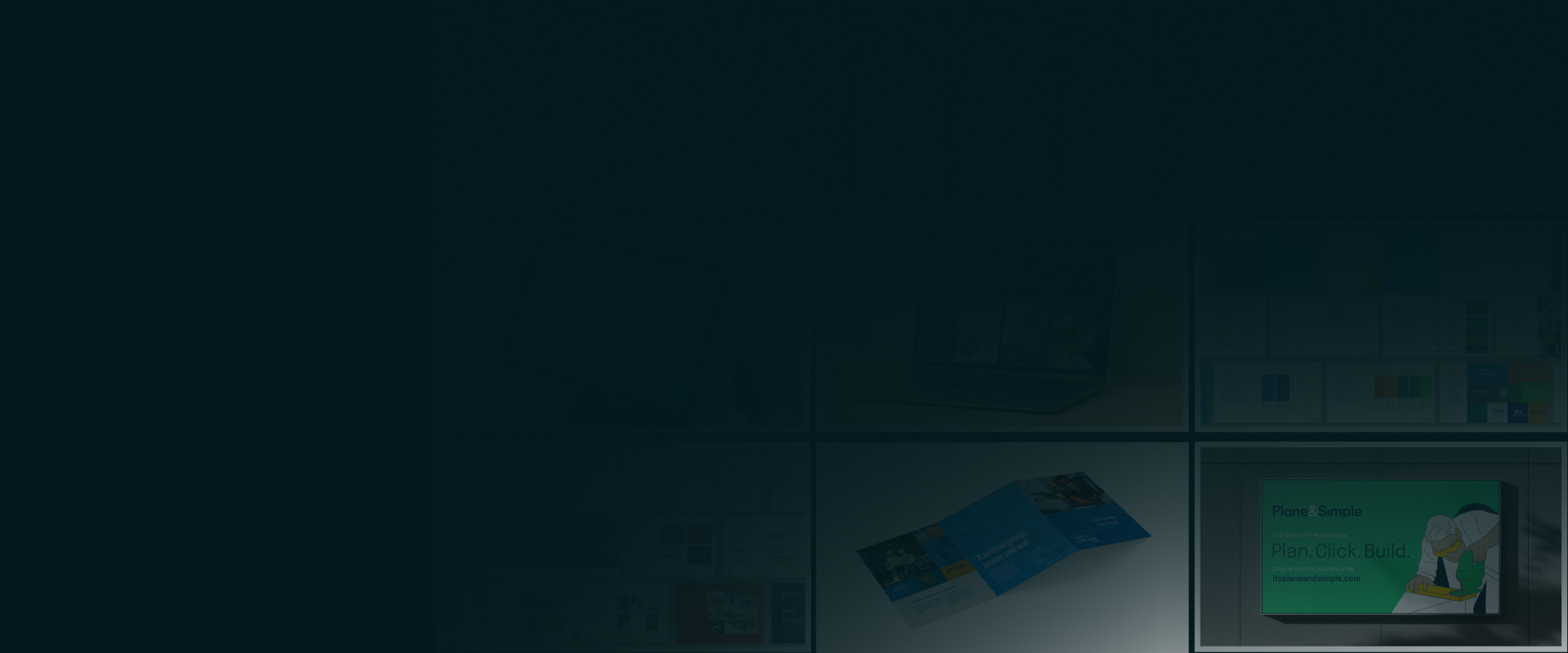 Background image with a navy overlay with a selection of images behind the overlay from case studies