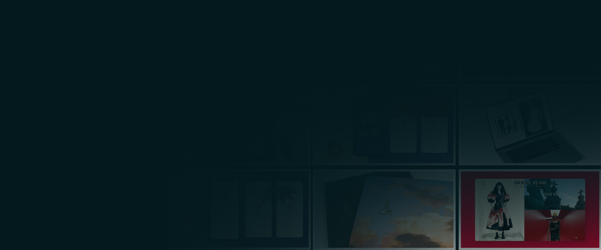 Background image with a navy overlay with a selection of images behind the overlay from case studies