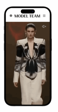 A mobile phone displaying the Model Team website.