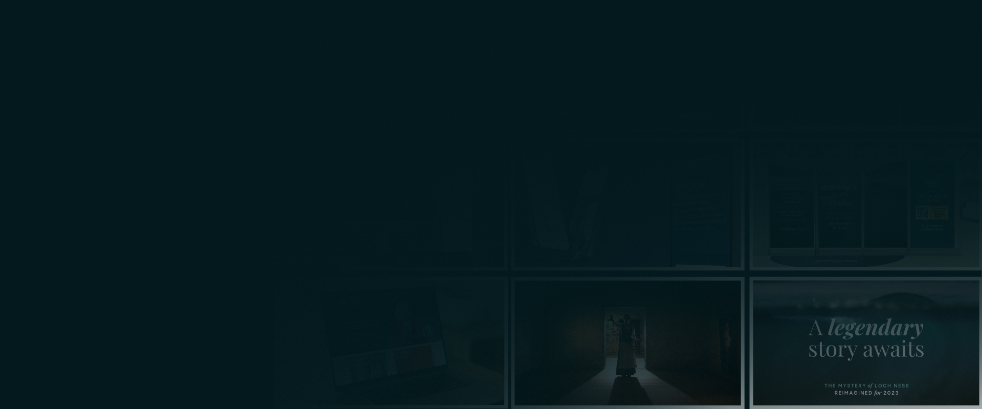 Background image with a navy overlay with a selection of images behind the overlay from case studies