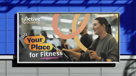 A sample billboard for Active Dundee - showing a person on a cross-trainer.