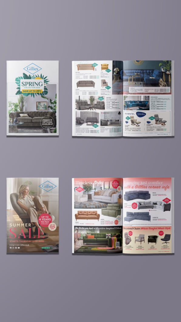 Image of a selection of pages from the Gillies spring and summer brochure