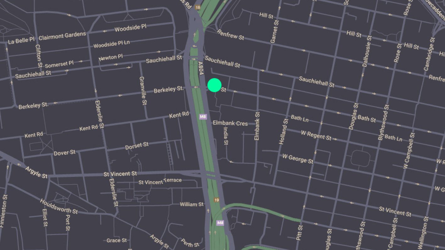 A map screenshot of the Glasgow office on Bath St