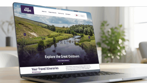 Example page from the Visit Angus website displayed on a laptop