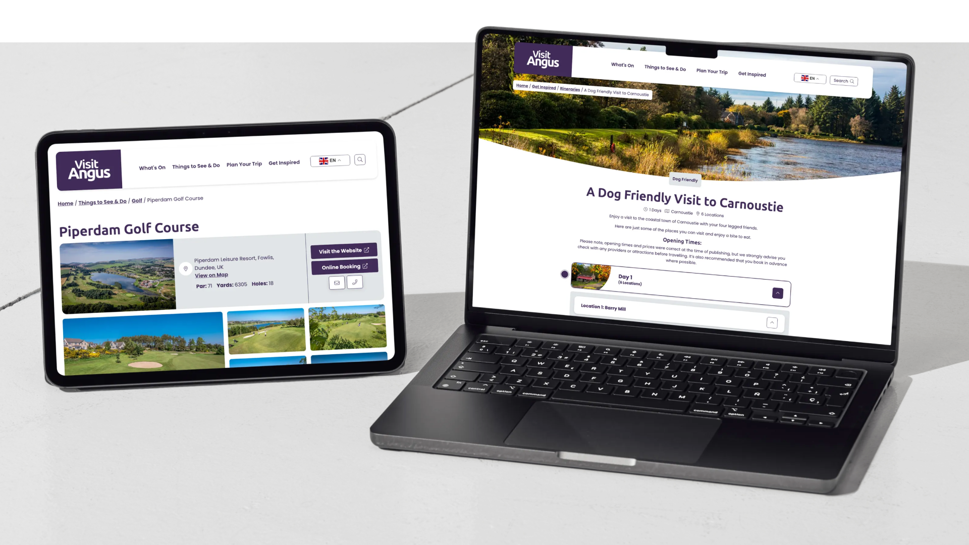 Example page from the Visit Angus website displayed on a desktop and tablet