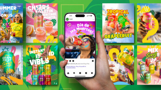 Sample social posts for Ting with a social post being displayed on a mobile phone in the middle of the banner