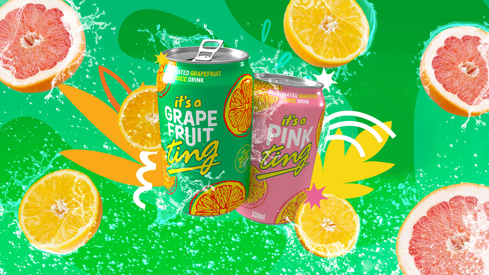 Two can's of Ting - One Green and one pink