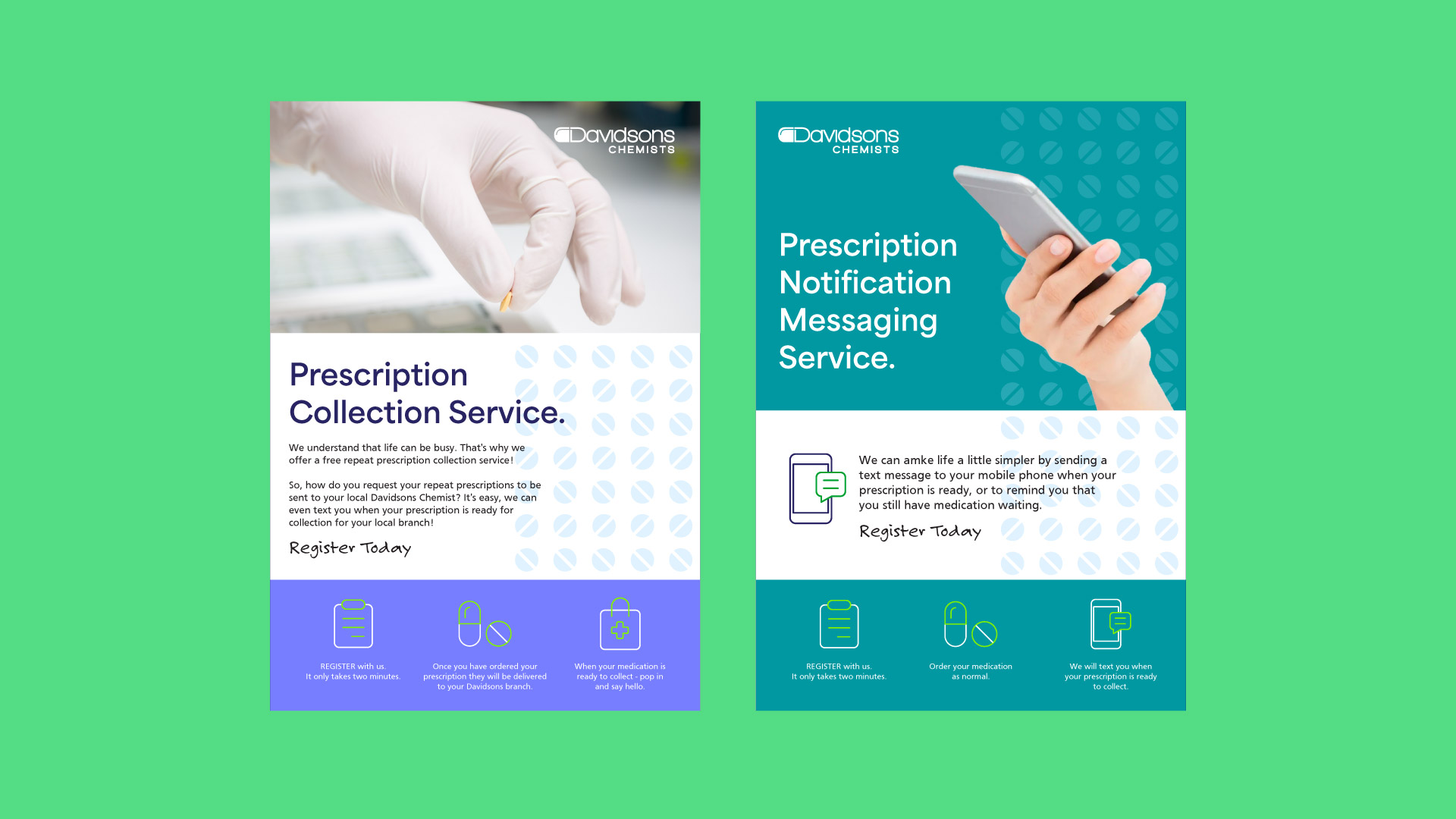 Sample flyers for Davidson Chemists