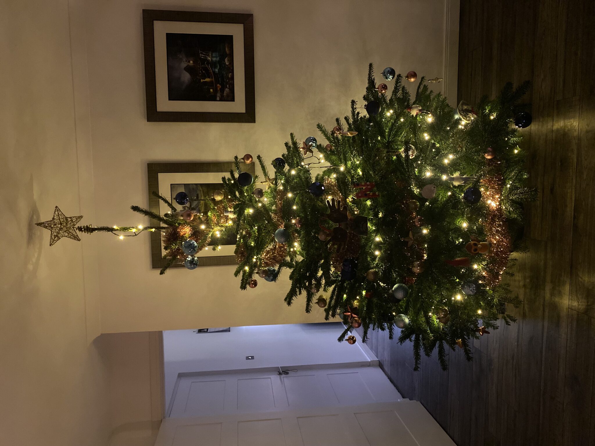 A decorated Christmas tree gifted to one of our colleagues from Nissen Christmas Trees.