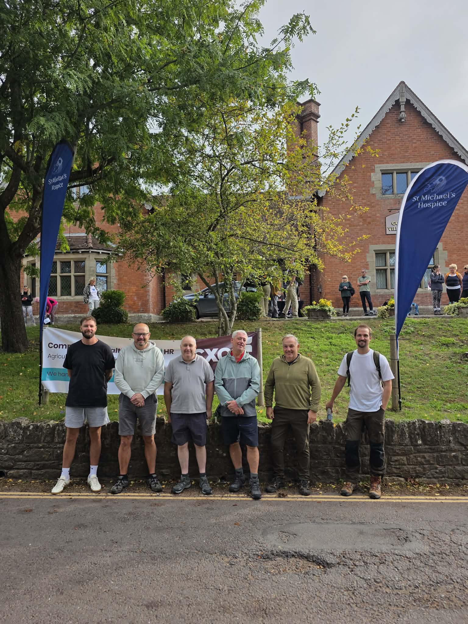 Six Fluidmaster colleagues at the finish of the Wye Valley Trek in support of St Michael’s Hospice
