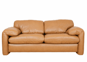 Tan leather Catalyna loveseat with plush cushions and a modern, inviting silhouette.