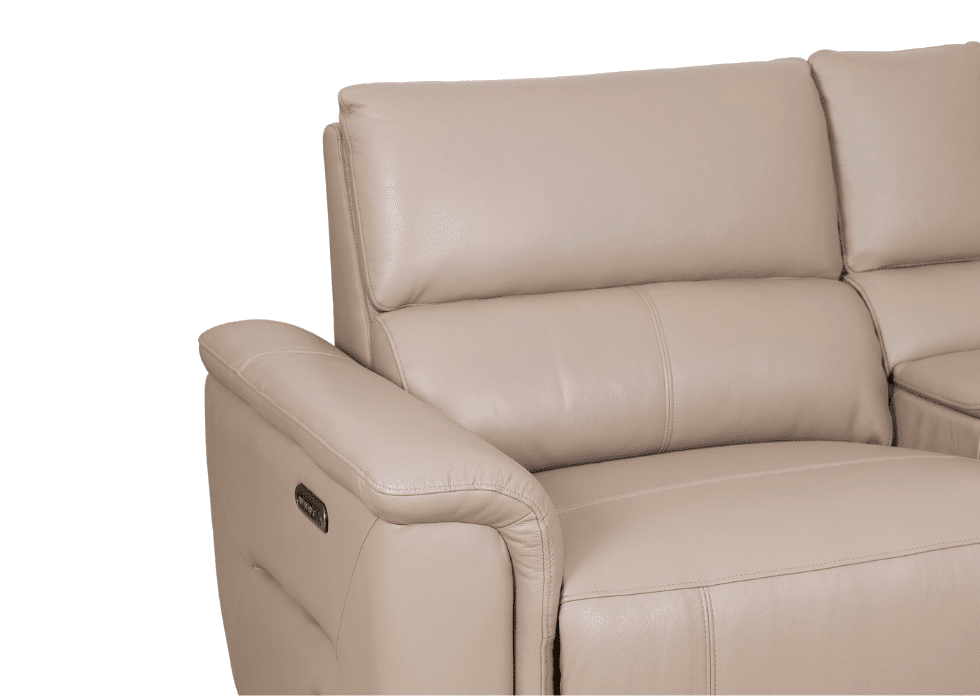 Innovation 2.5 seater power sofa with touchscreen console, power headrests, lumbar support, heat, vibration and built-in speakers.