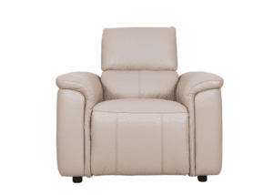 Innovation power armchair with power-adjustable headrest, shown in premium upholstery.