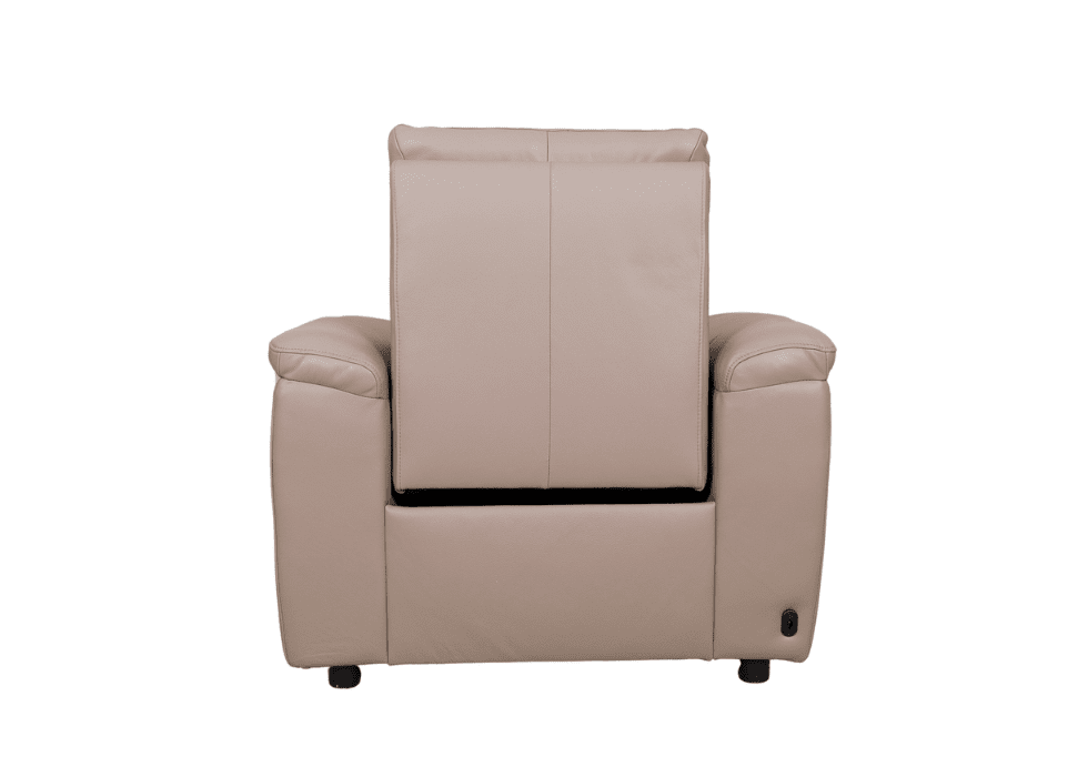 The Innovation Power Armchair combines modern style with effortless comfort. Its power-adjustable headrest allows you to fine-tune your support at the touch of a button, making it ideal for everyday relaxation. Available in a wide range of premium fabrics and leathers, it fits seamlessly into both contemporary and classic interiors. A stylish, made-to-order armchair designed... Innovation power armchair with power-adjustable headrest, shown in premium upholstery.