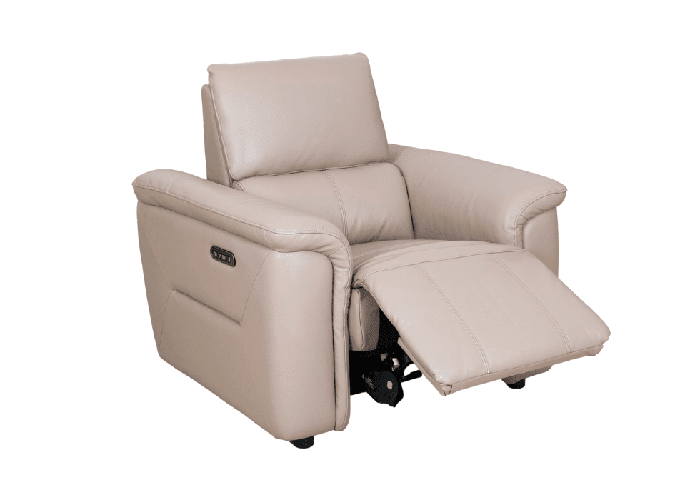 The Innovation Power Armchair combines modern style with effortless comfort. Its power-adjustable headrest allows you to fine-tune your support at the touch of a button, making it ideal for everyday relaxation. Available in a wide range of premium fabrics and leathers, it fits seamlessly into both contemporary and classic interiors. A stylish, made-to-order armchair designed... Innovation power armchair with power-adjustable headrest, shown in premium upholstery.