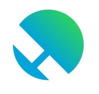 A circular logo with a vibrant blue-to-green gradient, featuring a white stylized geometric shape resembling a tilted letter "H" or a mechanical component cut out of the center.