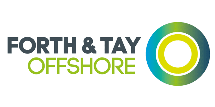The Forth & Tay Offshore logo, featuring the text "FORTH & TAY" in dark grey and "OFFSHORE" in lime green, positioned next to a circular graphic composed of concentric rings in a blue-to-green gradient.