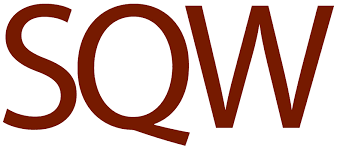 A minimalist logo for SQW featuring the capital letters in a dark reddish-brown (sienna) color, set in a clean, elegant sans-serif font against a white background.