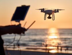 Drone flying above the sea