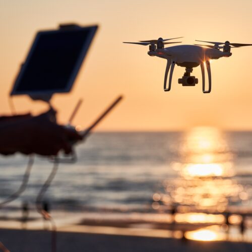 Drone flying above the sea