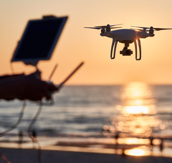 Drone flying above the sea